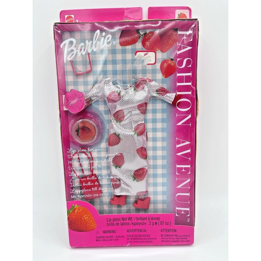 Barbie Fashion Avenue Strawberry Dress Outfit w/Lip gloss Mattel 2002